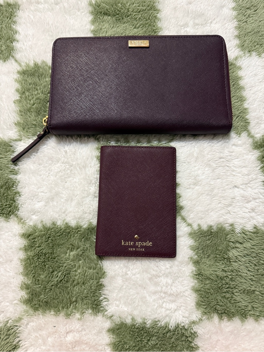 kate spade Plum Saffiano Zip Wallet and Passport/Card Holder Set